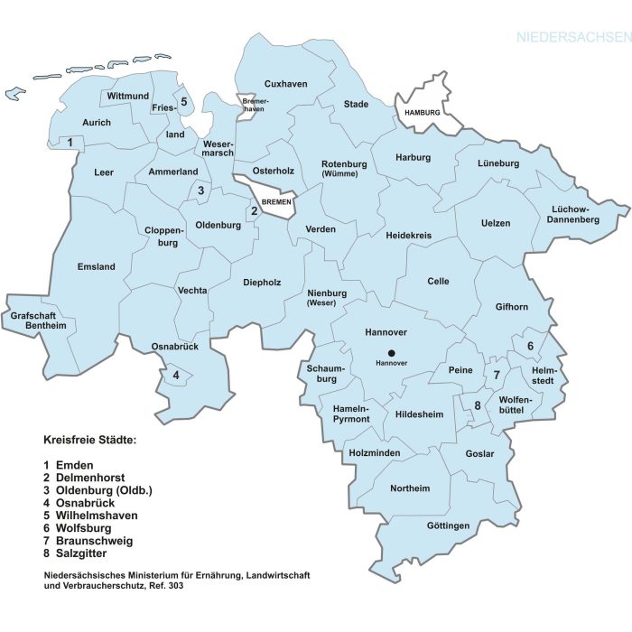 Übersichtskarte Land Niedersachsen